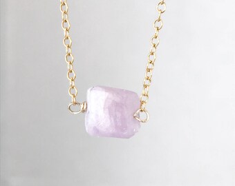 Natural Kunzite Necklace Tiny Kunzite Necklace Genuine Kunzite Necklace Crystal Kunzite Necklace Crystal Necklace Raw Stone Heart Chakra