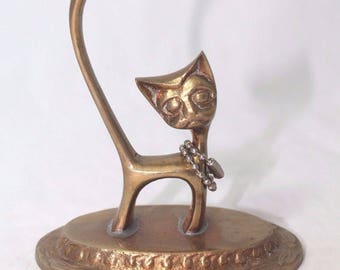 Paperweight Solid Brass Cute Cat Kitten Kitty Figurine on Pedestal 3.5"x 3.75"