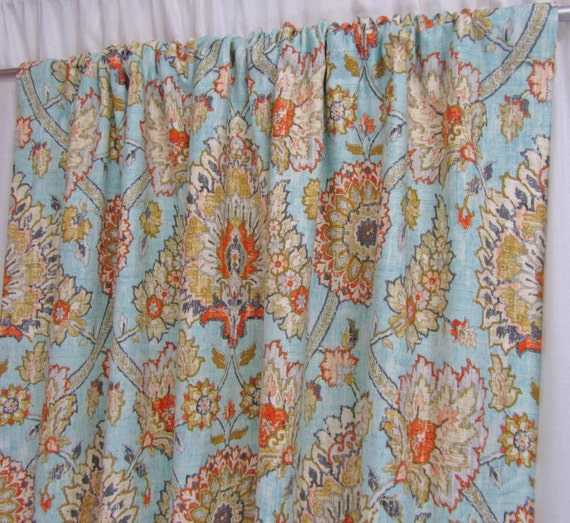 Items similar to Aqua Curtain Panels, Bohemian Floral Drapes, Boho ...