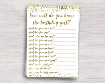 How well do you know the birthday girl, Girl Birthday party game, Birthday Quiz, Activity, Activities, Fun, Gold Birthday party ideas,