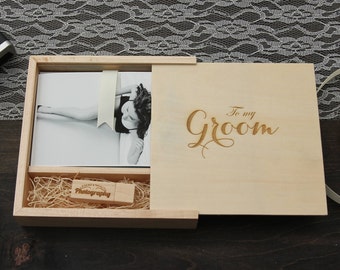 4×6″ Maple Wood Photo Print Proof Box- Custom Engraving Included, USB Optional
