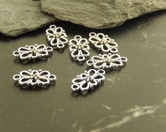 10 antique silver flower connectors