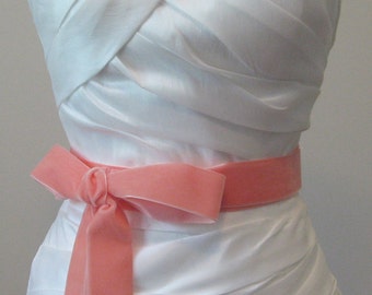 Coral Velvet Ribbon, 1.5 Inches Wide, Peach Ribbon Sash, Apricot Bridal Sash, Wedding Belt, 4 Yards