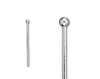 10 pcs 22 mm 18 gauge 925 Sterling Silver Ball Head Pins with Rhodium , Ball Size 2.50 mm Jewelry Findings (SSHP126027)