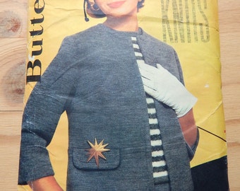 1960s Butterick 2524 Box Jacket, Straight Skirt and Blouse Pattern Size 14 Bust 34