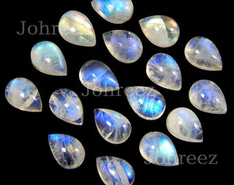 20 Piece natural Rainbow Moonstone Pear shape Flat Back loose Gemstone Cabochon