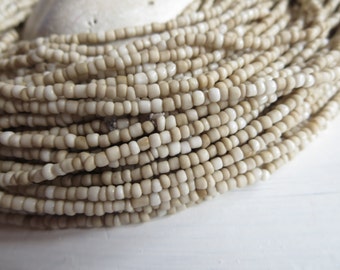 MINI beige seed beads, ivory cream glass beads opaque rustic color organic tube barrel spacer indonesian 1 to 2mm /44 inches, 5A1-3