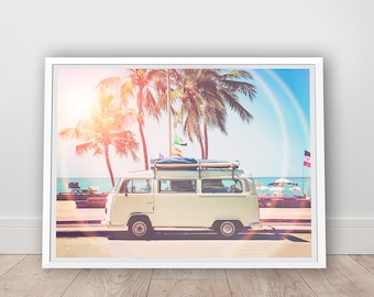Retro Van Print - Children Room Decor, Digital Download, Old Car Photo, Beach Print, California Wall Art, Gift for Him, Boys Printables