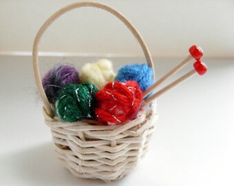 Knitting Basket Ornament - Knitting Christmas ornament, yarn ornament, gift for knitter, gift under 15, stocking stuffer, secret santa gift