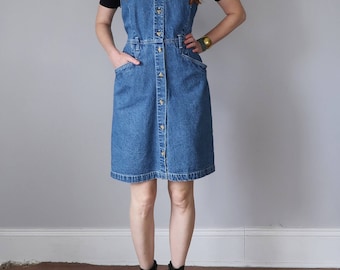 80s denim sleeveless jumper dress fitted waist (m - l)