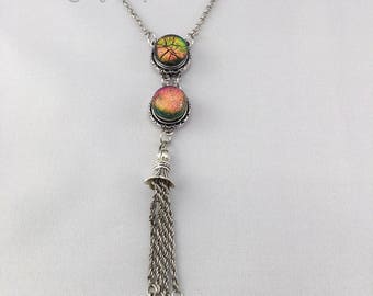 Fused Glass Mini Snap Tassel Necklace