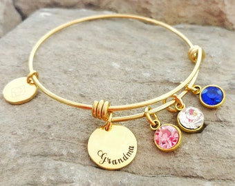 Grandma Bracelet - Grandma Gift - Grandma Charm Bracelet - Grandma Birthstone Bracelet - Grandma Jewelry - Mothers Day Gift - Grandma Bangl