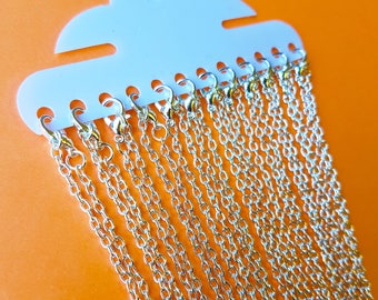 12 x Silver Plated Cable Chains with Lobster Clasp - 18" / 45cm - Bulk Wholesale Necklace Chains