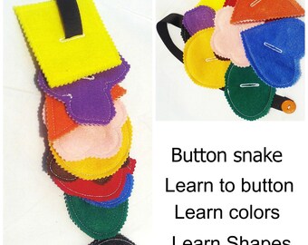 Felt learn to button snake - learning color - educational toy - toy for autism - toddler learning activity for busy bag- preschool toy #3850