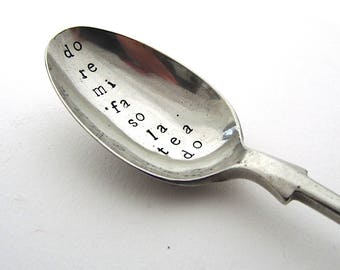 Music Lover's Tea Spoon, Handstamped Teaspoon, Hand Stamped Vintage Spoon, Tea Pun, Gift for Musician, Do Re Mi