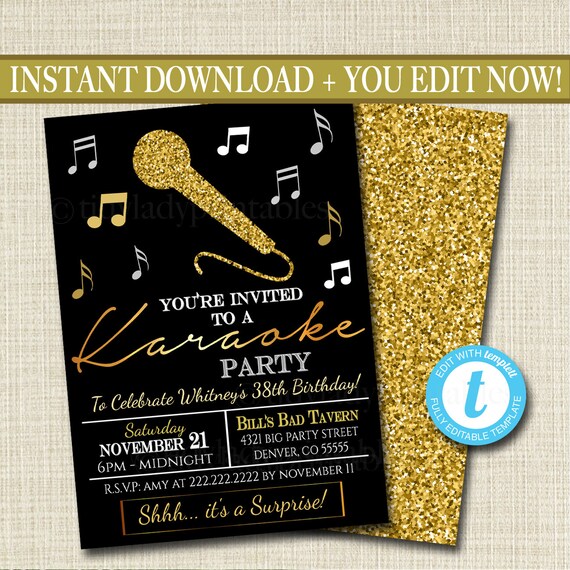 editable karaoke party invitation birthday invitation invite flyer