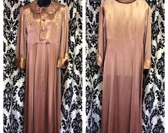 40's Quartz Pink Satin & Rayon Dressing Gown