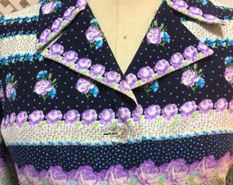 Vintage 70s Blue Roses Dress