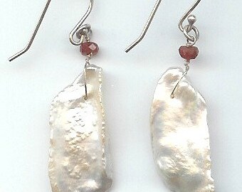 Large, Long Pearl and Ruby Earrings