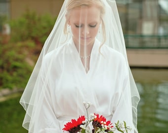Two Tier Cascading Fingertip Veil with Blusher, veil with blusher, simple two tier veil, fingertip veil with blusher