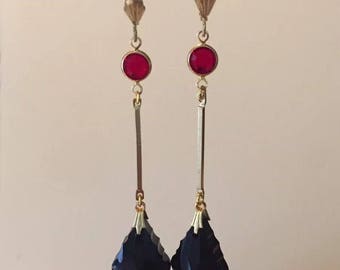 Handmade Art Deco Style Dropper Earrings, Dropper Earrings, Crystal Earrings, Black Earrings, Art Deco Style Earrings, Drop Earrings