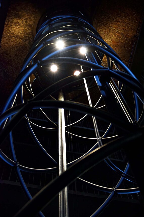 Prague Photography, Prague Wall Decor, Black, Blue, Czech Republic, Gothic Prague, Prague "Inside of the Clock Tower Lift To The Top" ,