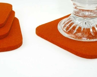 Square Felt Coasters 5MM Thick Virgin Merino Felted Wool Drink Coaster Set Orange Pumpkin Barware