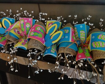 Summer Garland, Flip Flop Decoration, Mantle Decor, Summer Mantel, Berry Burlap Garland, Summer Decor