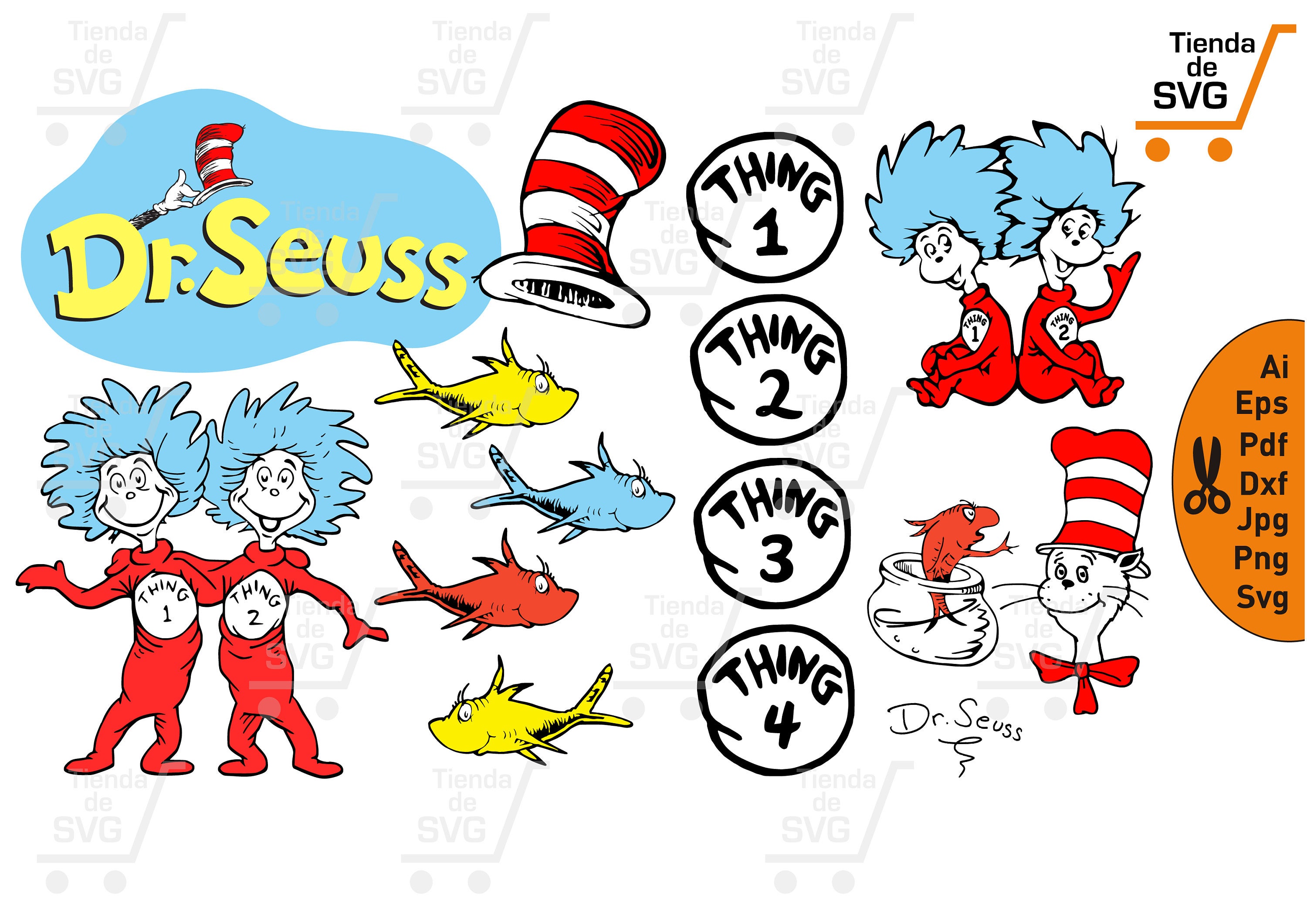 Download The cat in the hat svg dr seuss svg thing 1 and thing 2