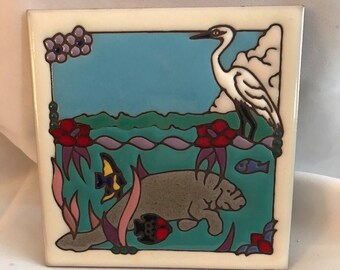 Handcrafted sealife ceramic trivet