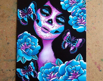 Sugar Skull Girl Signed Art Print - Memento Art Print - 5x7, 8x10, or 11x14 - Day of the Dead Sugar Skull Girl Tattoo Flash