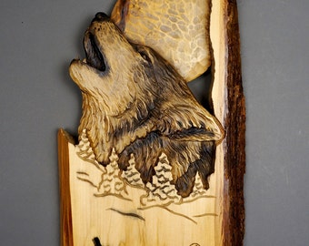sculpture bois tete de loup