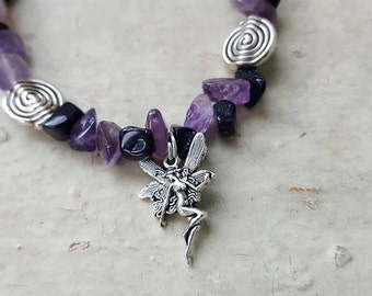 Gothic Faery Bracelet with Amethyst And Blue Goldstone