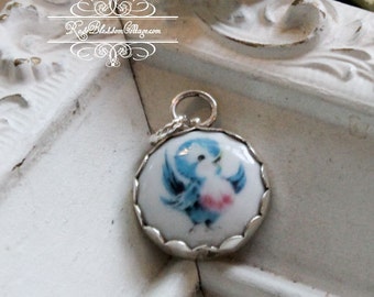 Bluebird of Happiness Sterling Edgeless Porcelain Charm