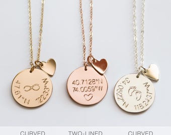 Coordinates Disc Necklace, Coordinates Disk Necklace, Latitude & Longitude, Location GPS, Custom Coordinates, by ziime Jewelry ZN00220