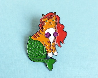 Mermaid Cat Enamel Pin Cat Pin Mercat enamel pin - cat mermaid - Mermaid pin - Cute Cat enamel Pin - lapel pin hat pin
