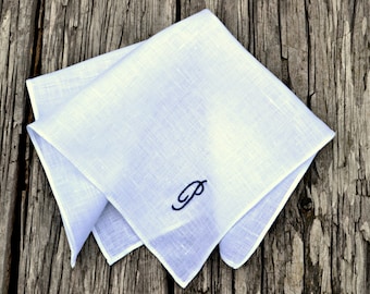 Rolled Hem Monogrammed Handkerchief, White Linen Personalized Handkerchief, Pocket Square with Initial, Groomsmen Pocket Square, Hankerchief