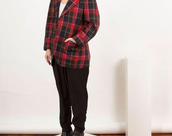 Red Plaid Blazer / Vintage Boyfriend Blazer / Fall Warm Vest