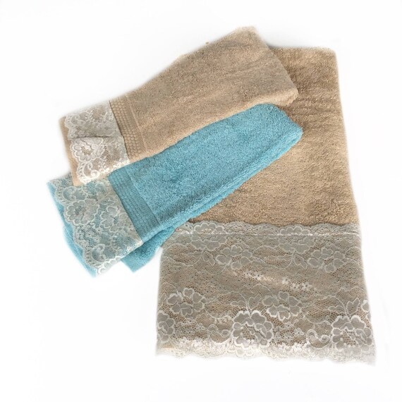 Tan Decorative Towels set Wedding Gift idea Sand Guest Bath