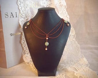 Necklace, Copper, Freshwater Pearl and Tourmaline
