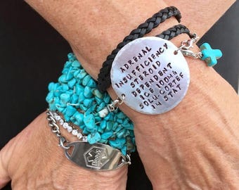 Leather Medical Alert Bracelet, Custom Medical Alert, Leather Medical ID, Medical ID Bracelet, Black Alert Bracelet, Leather Alert Wrap
