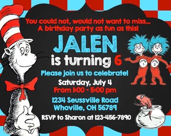 Birthday Invitations - Dr. Seuss - The Cat in the Hat