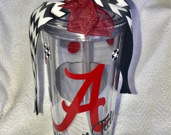 Hand decorated Alabama Crimson Tide inspired 20oz tumbler Bama Double Wall