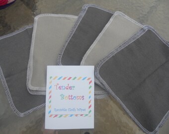 30 Ct 2 Ply Tender Bottoms Baby Wipes 8" Square, Family Cloth, Napkins