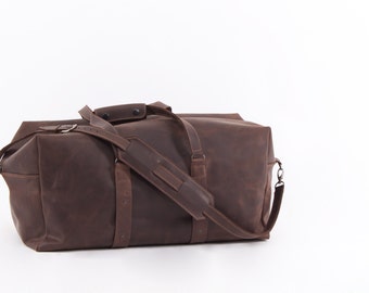 Dark Brown Leather Travel Bag. Top Grain Leather, Italian fittings