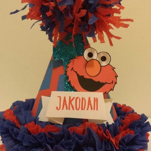 Elmo Personalized Name Party Hat 1st First Birthday Custom Made Smash Cake High Chair Photo Shoot Birthday Decor