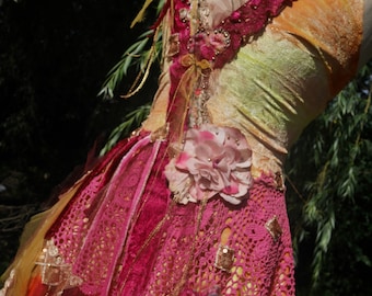 RESERVED Wonderful Gipsy Luminous, Romantic, Boho Velvet Dress "Queen of Summer", Antique Details, Boho Fairy, Unique, Art to Wear
