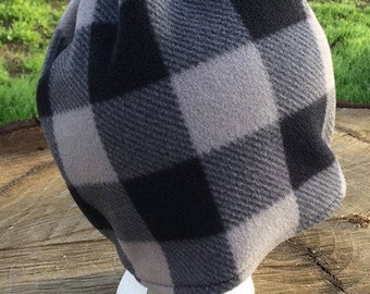 Gray Plaid Fleece Beanie 2-5 years