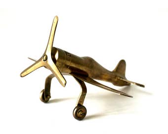 Vintage Brass - Airplane - 1970's - Brass Ornament - Mid Century - Desk Ornament - Airplane Ornament - Metal Airplane