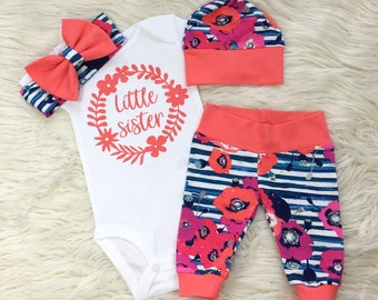 little sister set, baby girl coming home outfit, newborn girl coming home outfit, baby girl hospital outfit, new baby gift, baby shower gift